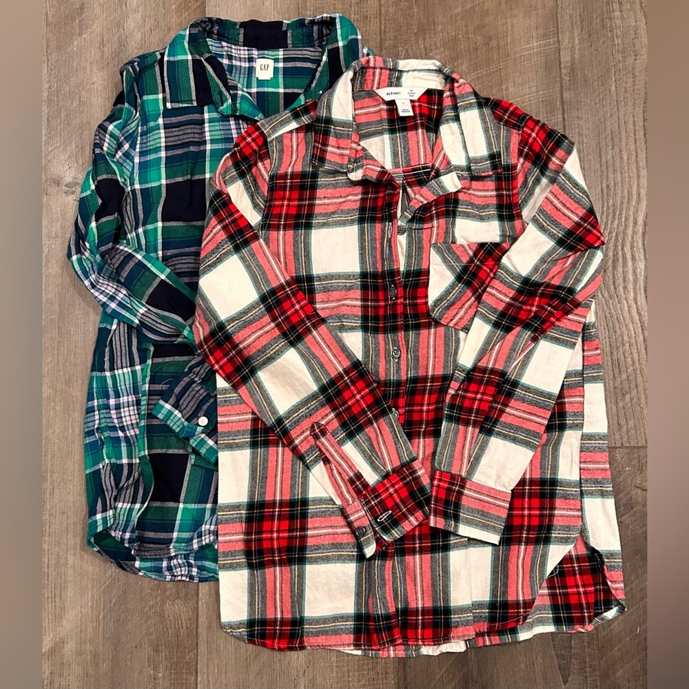 Gap Old Navy Women’s Small Flannel Plaid Classic Shirt Top Blouse Bundle of 2